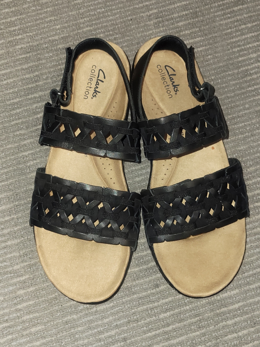 Clarks Black Woven Double-Strap Sandals 9.5w